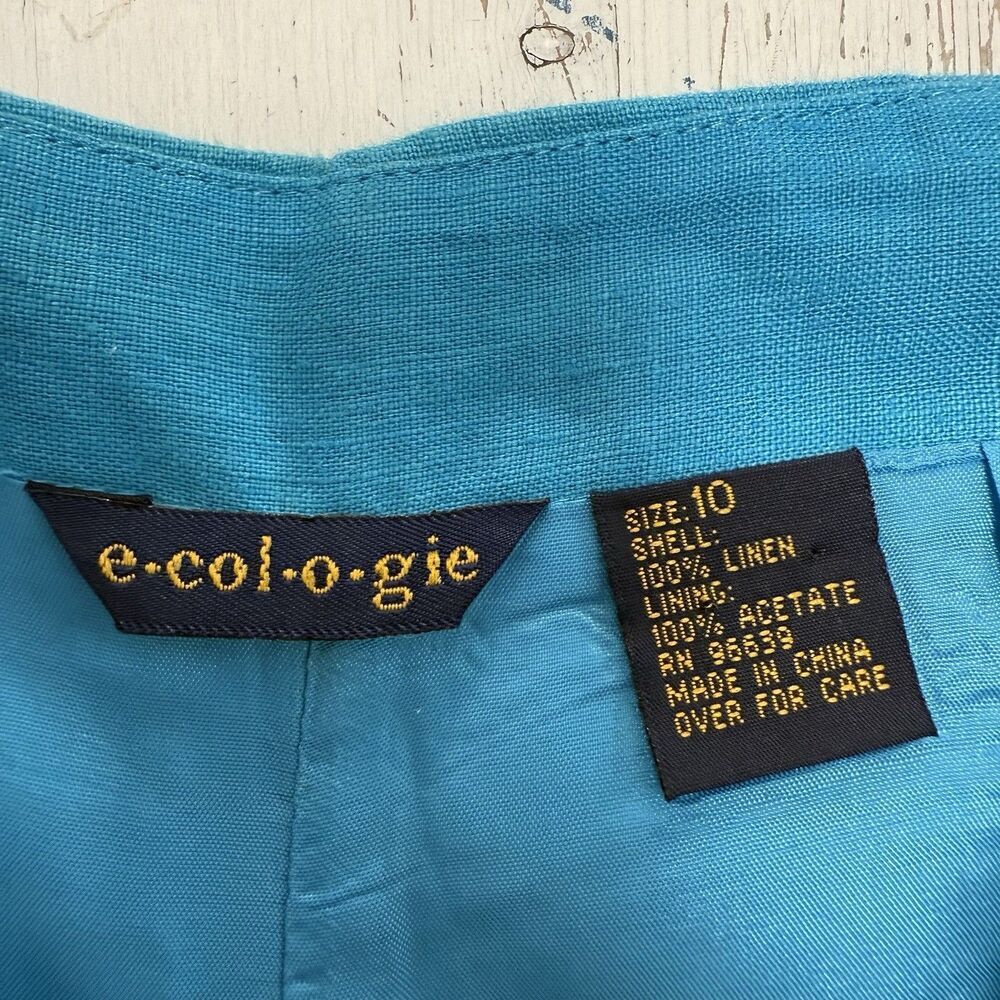 Ecologie Linen Cropped Pants Wide Leg Size 10 Lagenlook Embroidered Summer - Picture 3 of 9
